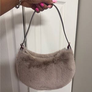 Faux Fur Shoulder Bag in Light Taupe